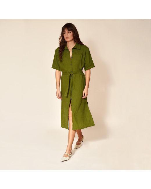 Gunda Hafner Ltd Green Short Sleeve Linen Shirtdress