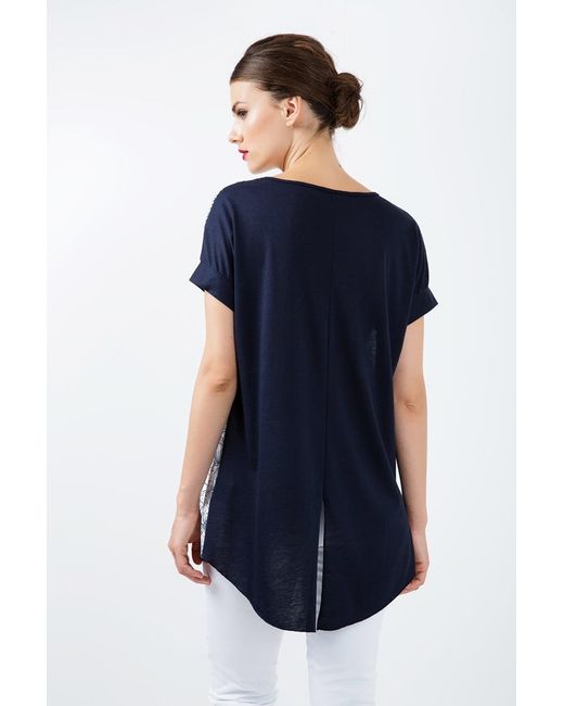 Conquista Blue Short Sleeve Panel Detail Floral Top