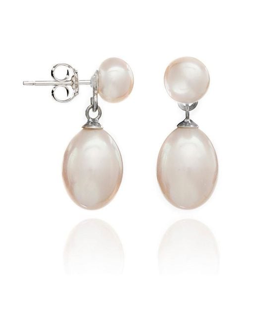Pearls of the Orient Online White Gratia Button Cultured Freshwater Pearl Stud With Teardrop Earrings