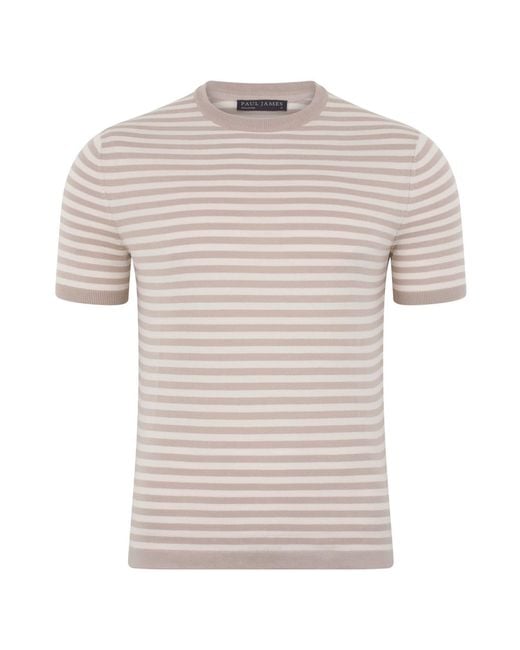 Paul James Knitwear Gray Mens Ultra-fine Cotton Miguel Knitted Breton T-shirt for men