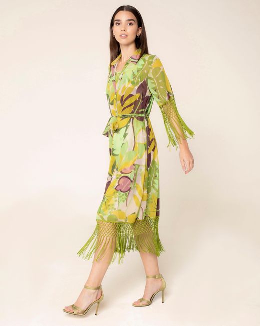 Niza Green Midi Fringed Dress Malia