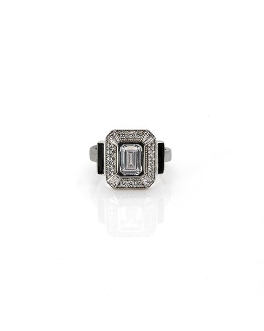 Ebru Jewelry Metallic Pave Diamond & Black Enamel Sterling Ring