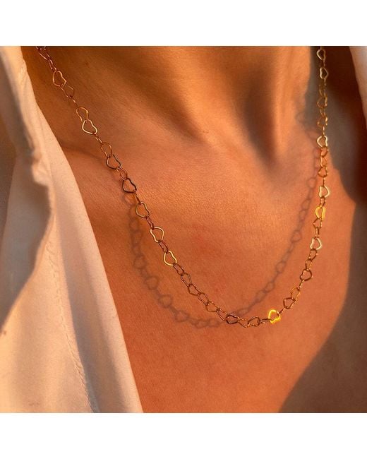 Spero London Metallic Love Heart Sterling Chain Bracelet & Necklace Set