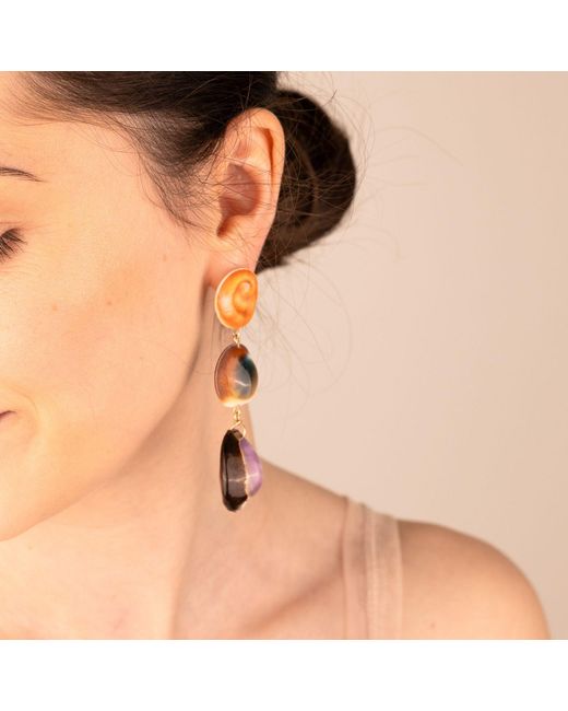 Oana Savu Orange Rare Sea Shells Earrings Ear Studs Summer Long Statement Jewelry