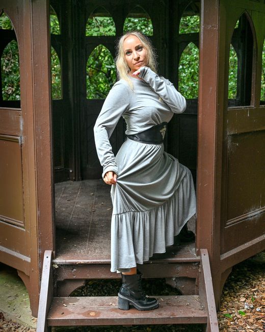 Frock Tales Gray Boho Gathered Midi Skirt With Pockets