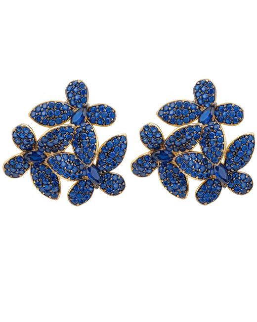 Latelita London Flowers Large Stud Earrings Sapphire Blue Gold