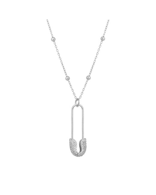 Spero London Metallic Pave Safety Pin Necklace Jewelled With Beaded Chain