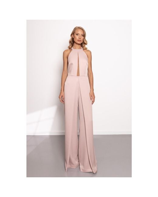 Nomi Fame Pink Nomi Light Satin Crepe Split Leg Jumpsuit