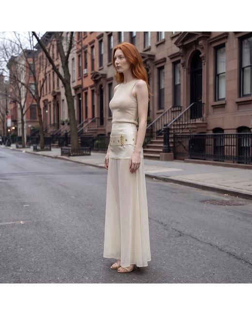 Modenaire Natural Elegant Sheer High-Waist Half Skirt With Flowing Silhouette