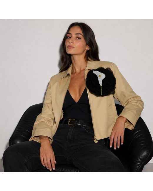 House of Laines London Natural Neutrals Laines Couture Hand Embellished Lilly Flower Cropped Trench
