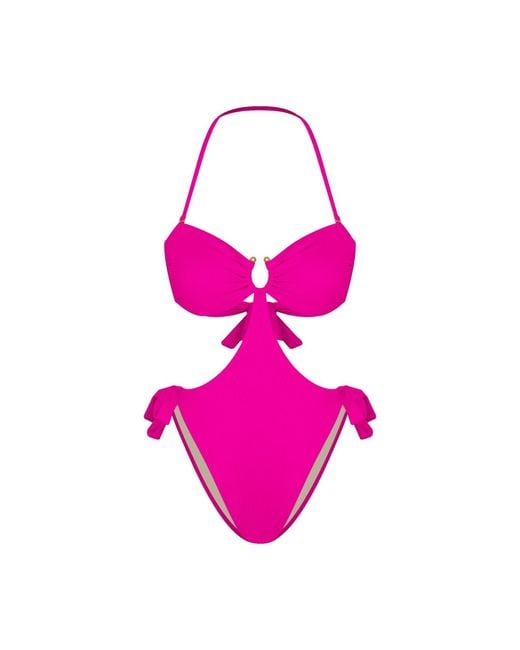 Mahogany Coast Swim Pink Desire Ruched Bandeau Side-Tie Swimsuit