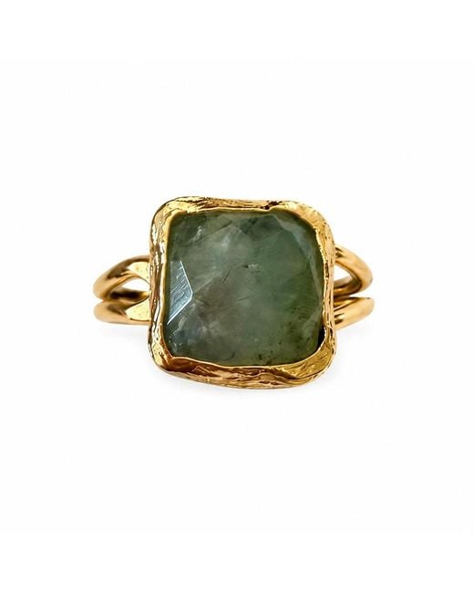 By Ozge Green Natural Mystic Labradorite Plated Adjustable Statement Ring