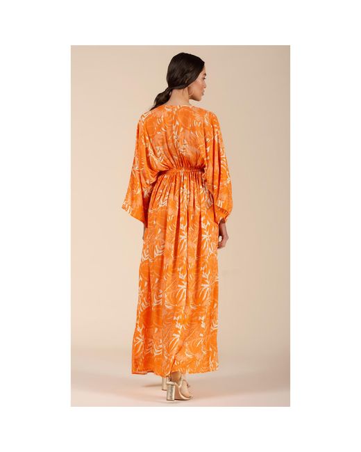Coco Riko Ibiza Orange Frances Maxi Kaftan Sunset Leaf