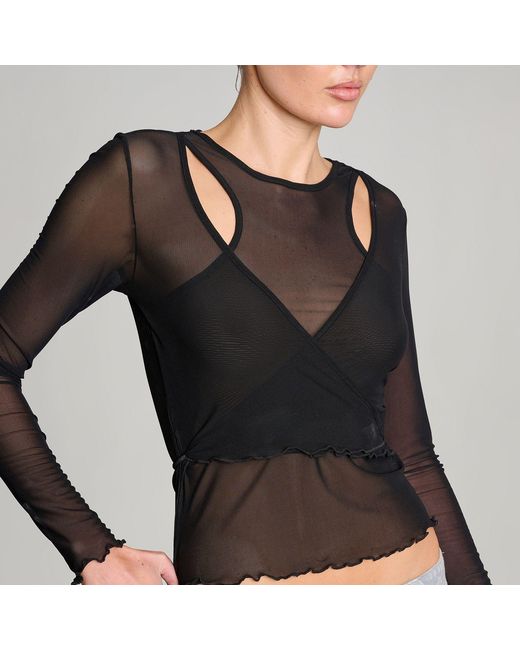Love and Nostalgia Black Wrap It Up Mesh Top