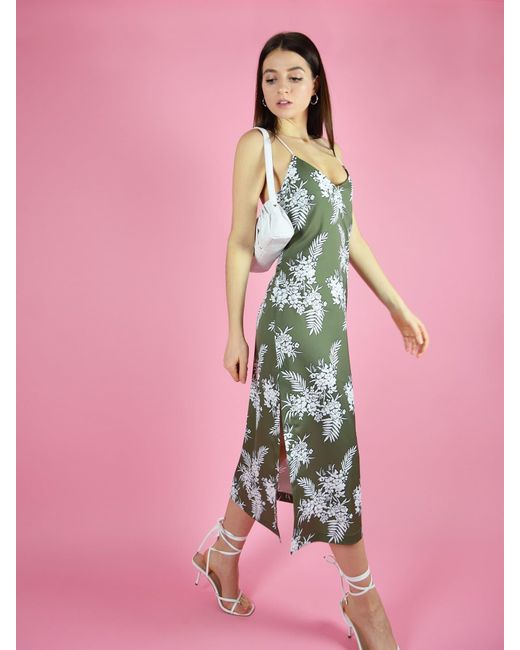 blonde gone rogue Green Floral Backless Midi Slip Dress, Upcycled Polyester, In Print