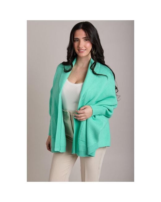 Saachi Green Open Front Oversized Aqua Cardigan Sweater