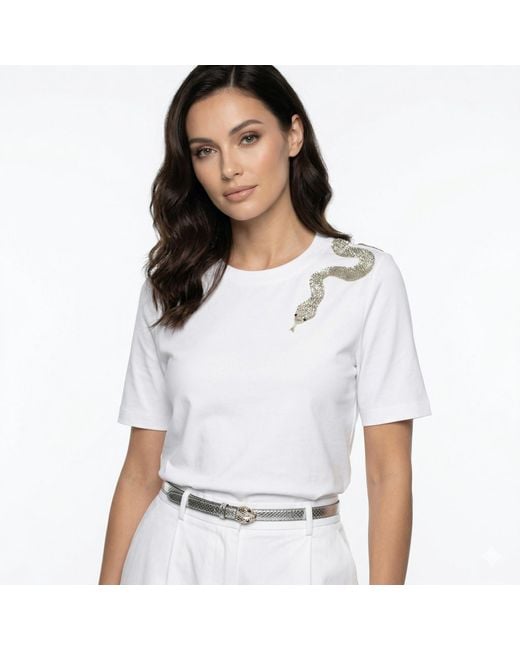 House of Laines London White Laines Couture Embellished Snake T-Shirt