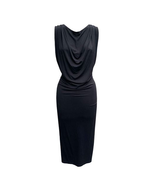 Imaatu Blue Oshun Dress Sculpting Elastic Viscose Waterfall Drape Midi