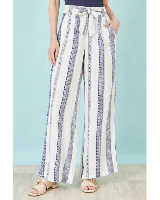 Yumi' White Linen Mix Cropped Trousers With Tie Belt