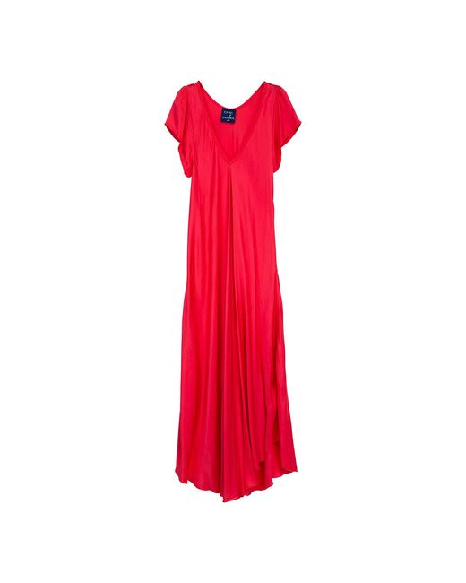 Tantra Spain Sl Red Long Silk Dress With V-Neck And Flowing Skirt