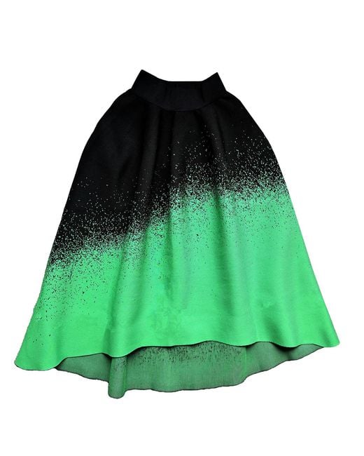 Arto. Green High-Low Hem High Waisted Knitted Midi Skirt