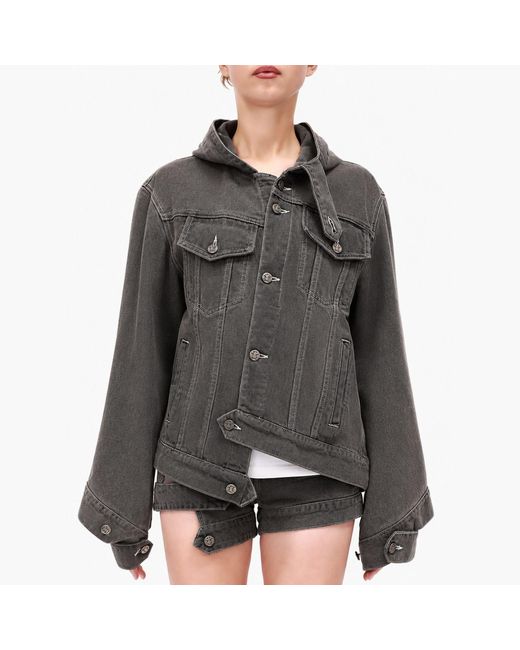 Gao Republic Gray Jacket Hooded Asymmetric Panelled Denim