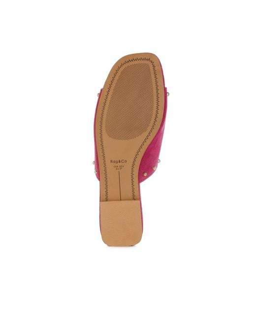 Rag & Co Pink Odalia Soft Suede Leather Studded Flats