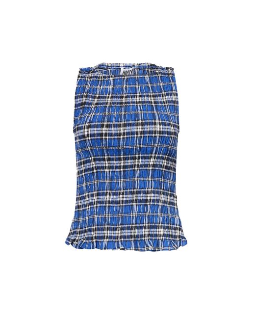 Amy Lynn Blue Sonya Pure Cotton Plaid Smocked Top
