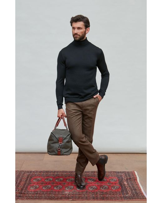 Paul James Knitwear Black Extra Fine Merino Wool Westonn Roll Neck Jumper for men
