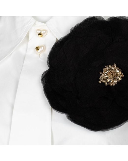 House of Laines London White Laines Couture Tie Shirt With Corsage