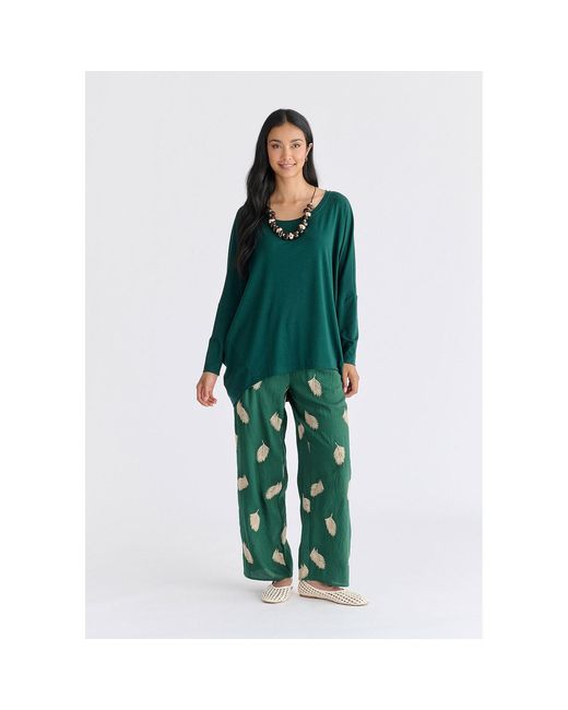 Paisie Green Wide Neck Oversized Lyocell Jersey Top