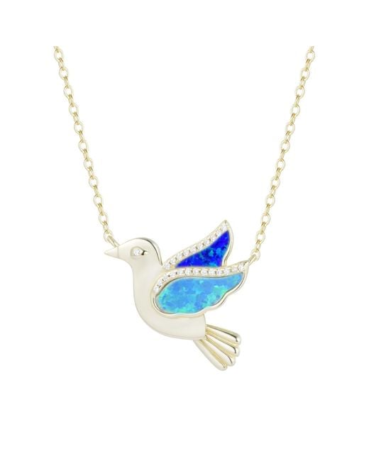 KAMARIA Blue Opal Dove Bird Necklace With Crystals