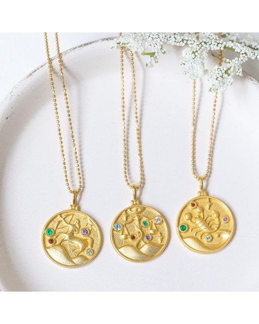 Azura Jewelry New York Metallic Sagittarius Zodiac Mantra Necklace Vermeil