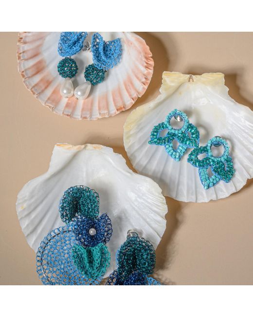 Lavish by Tricia Milaneze Green Ocean Mix Mermaid Mini Posts Handmade Crochet Earrings