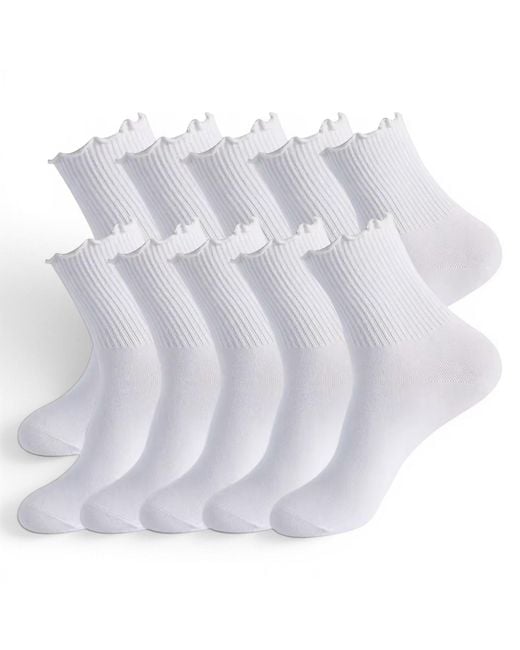 HIGH HEEL JUNGLE by KATHRYN EISMAN White Premium Cotton Frill Edge Socks