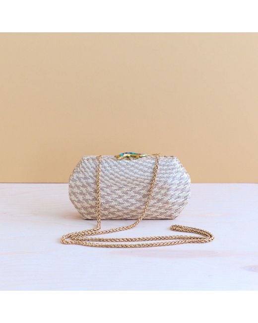 LIKHÂ Natural Neutrals Dusty Rose Houndstooth Clutch