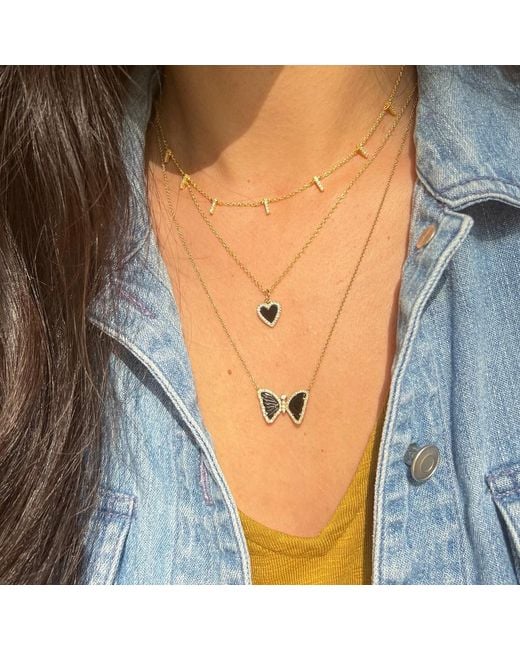 KAMARIA Metallic Mini Onyx Butterfly Necklace With Diamonds