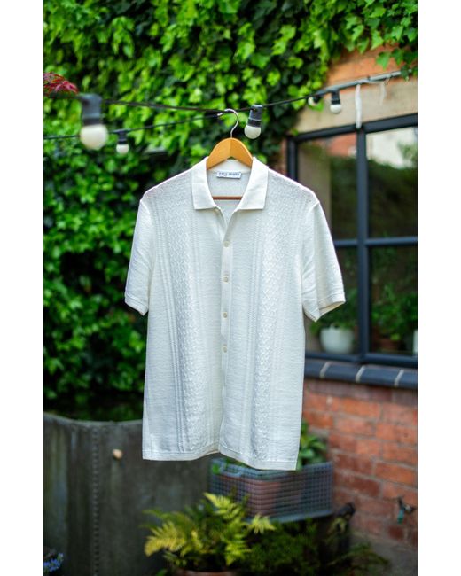 Paul James Knitwear White Organic Cotton Dante Linen Patterned Shirt for men