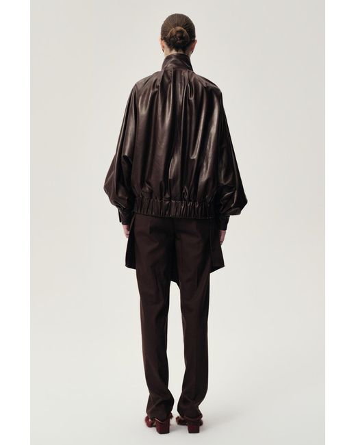 FRONT ROW SHOP Black Soft Pleated Balloon Leather Jakcet Dark