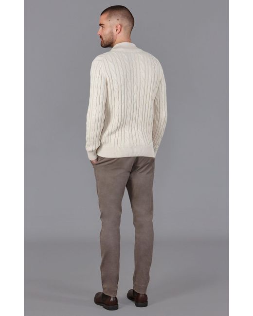 Paul James Knitwear Natural Neutrals Midweight Romano Cotton Cable Zip Neck Jumper for men