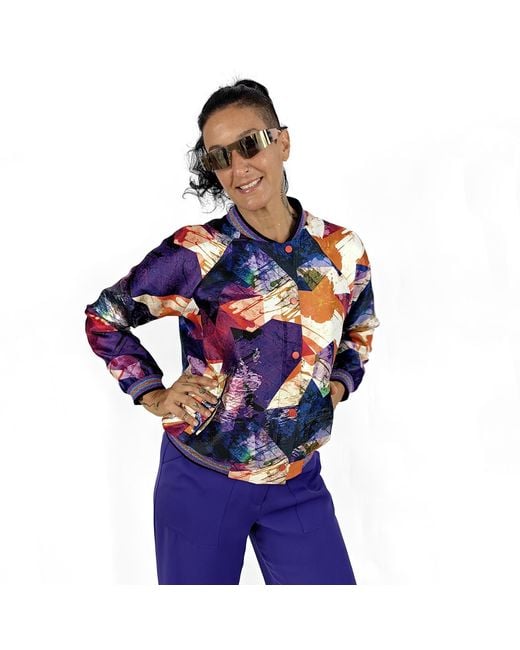 Lalipop Design Blue Abstract Print Jacquard Bomber Jacket