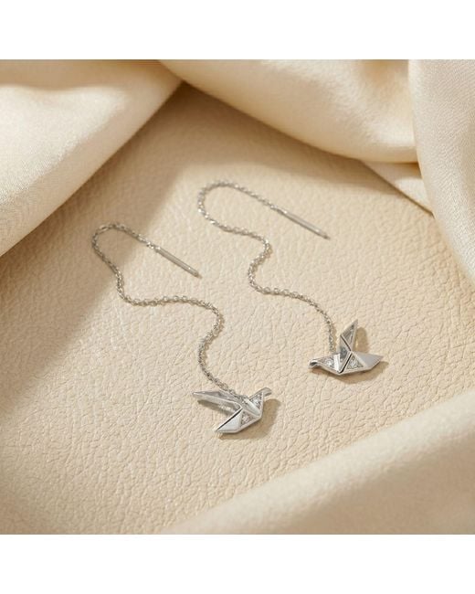 Harfi White Origami Crane Japanese Threader Sterling Earrings