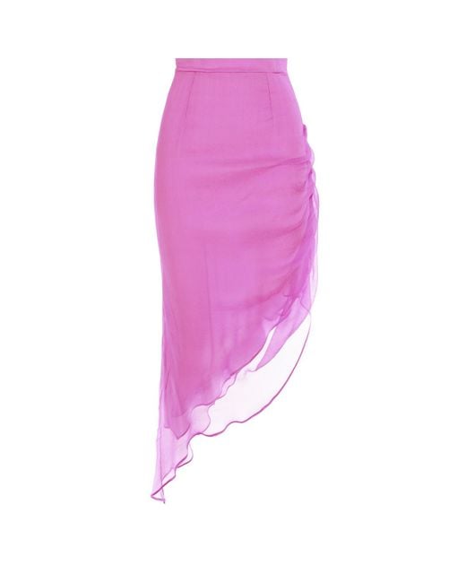 AVENUE No.29 Purple Asymmetric Silk Midi Dress With Straps And Side Gathering