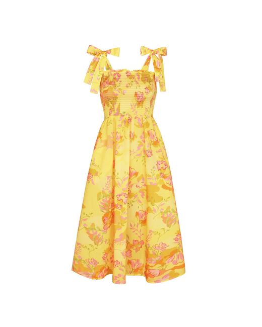 Jessie Zhao New York Cotton Landscape Sleeveless Smocked Midi Dress | Lyst
