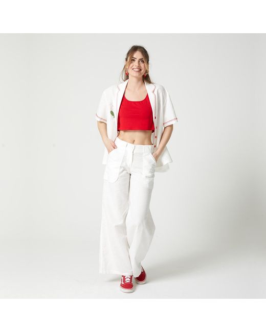Lalipop Design White Straight Leg Linen Pants