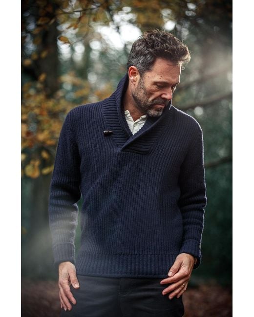 &SONS Trading Co Blue Sons Port Shawl Collar Jumper for men