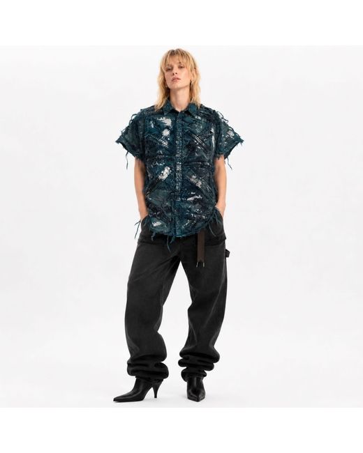 Zasta Studio Blue Wearable Ruins Shredded Denim Colored Short-Sleeve Shirt