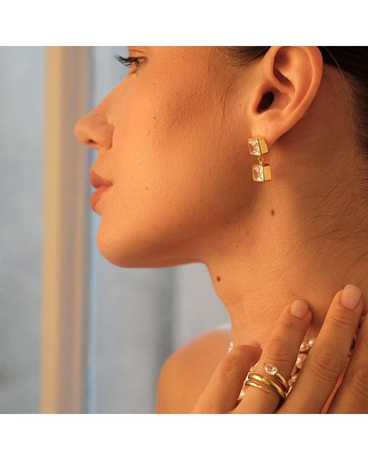 LINYA JEWELLERY Metallic Double Crystal Stone Dangle Earrings