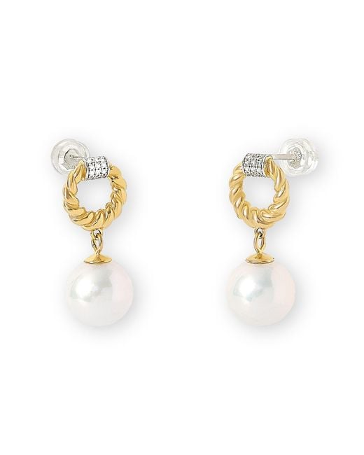 Pearls of the Orient Online Metallic Credo Twisted Circle Stud Earrings With Sparkle & Cultured Freshwater Pearl Drops
