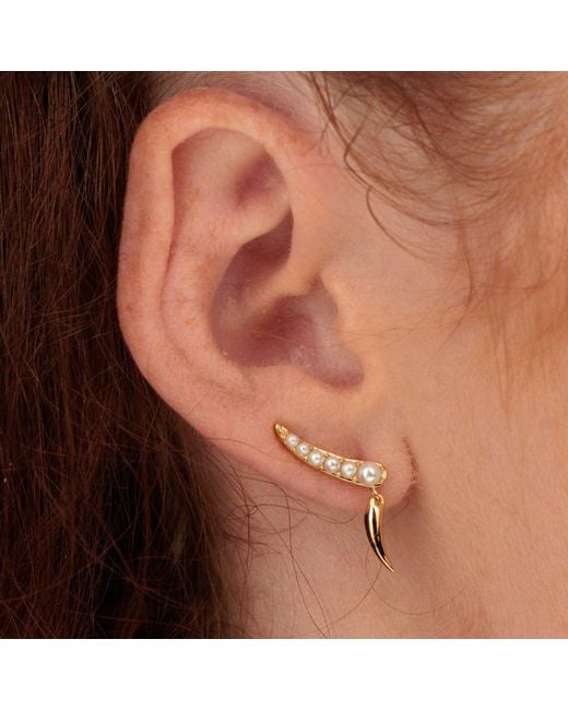 Scream Pretty Metallic Pearl Ear Climber Earrings With Claw Drop